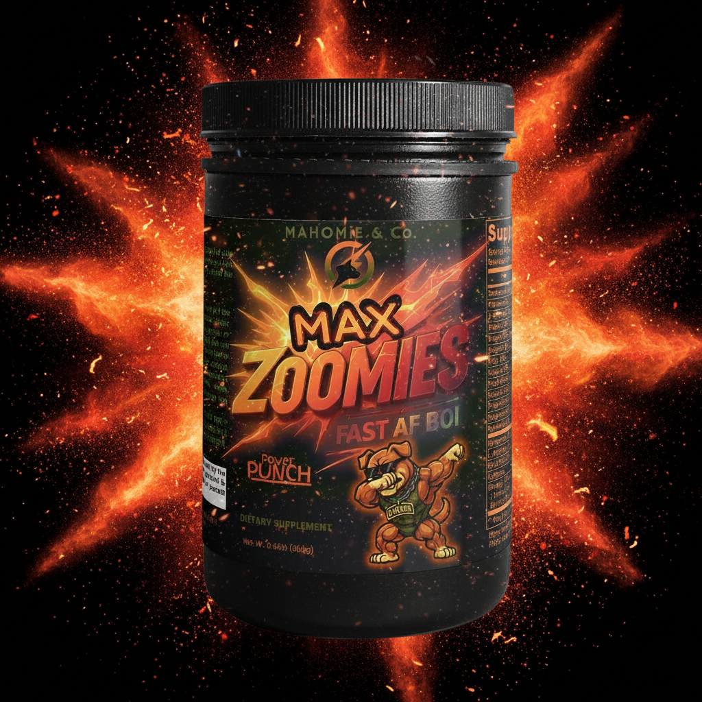 ZOOMiES MAX jar in fiery energy burst